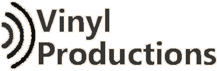 Vinyl Productions logo with black text and a curved sound wave icon on a white background