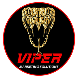 Gold viper head in a black and red circle; 