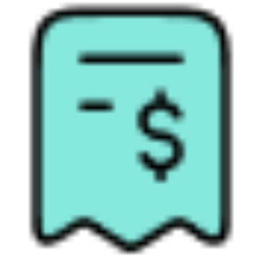 A teal receipt icon with a minus sign and dollar symbol.
