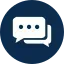 White chat bubble with three dots on a dark blue square icon.