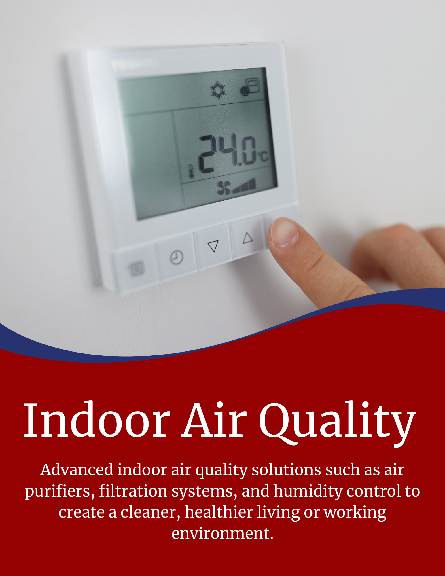 Hand adjusting a thermostat showing 24.0 degrees. Text: