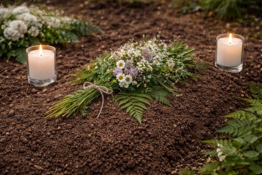 White floral arrangement placed on a grave marker, symbolizing remembrance at a funeral home and cremations in Plymouth, MI.
