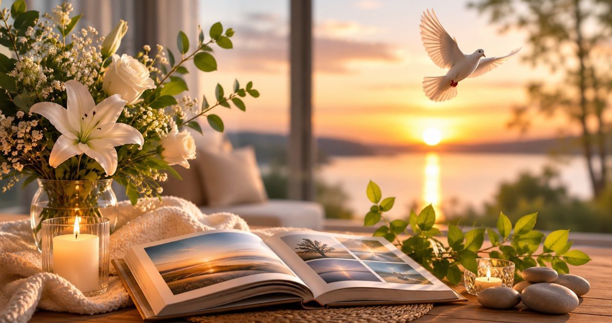 candles, flowers, and a memory book representing cremation services Plymouth, MI