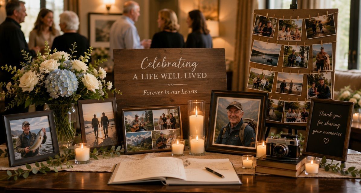 Personalized memorial display at a funeral home in Canton Township, MI.