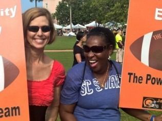 Two women smiling