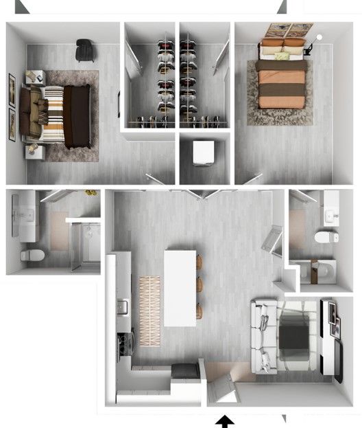 An aerial view of a floor plan of a house.