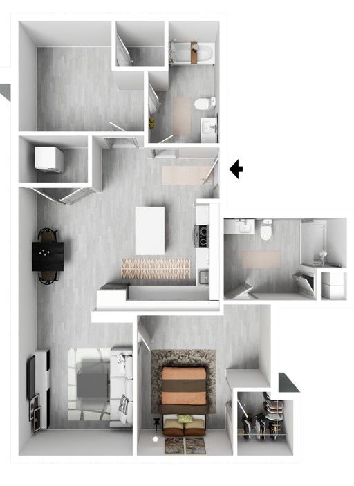 A floor plan of a house with a living room , dining room , and bathroom.