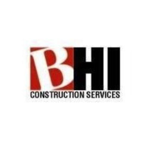 a logo for a construction company called bhi construction services .