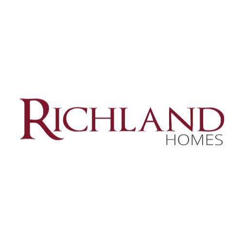 the logo for richland homes is a red logo on a white background .