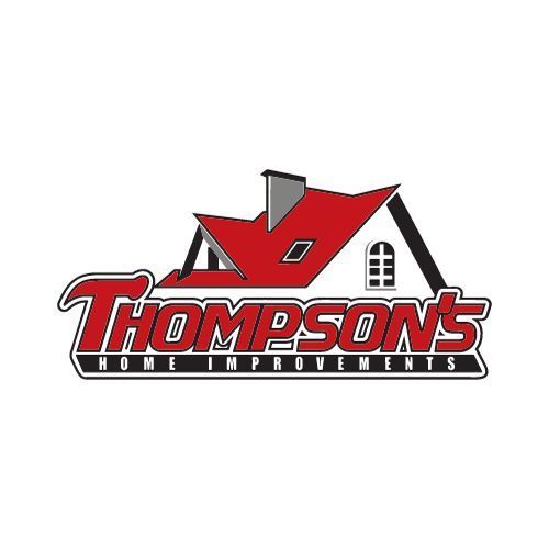 the logo for thompson 's home improvements shows a house with a red roof .