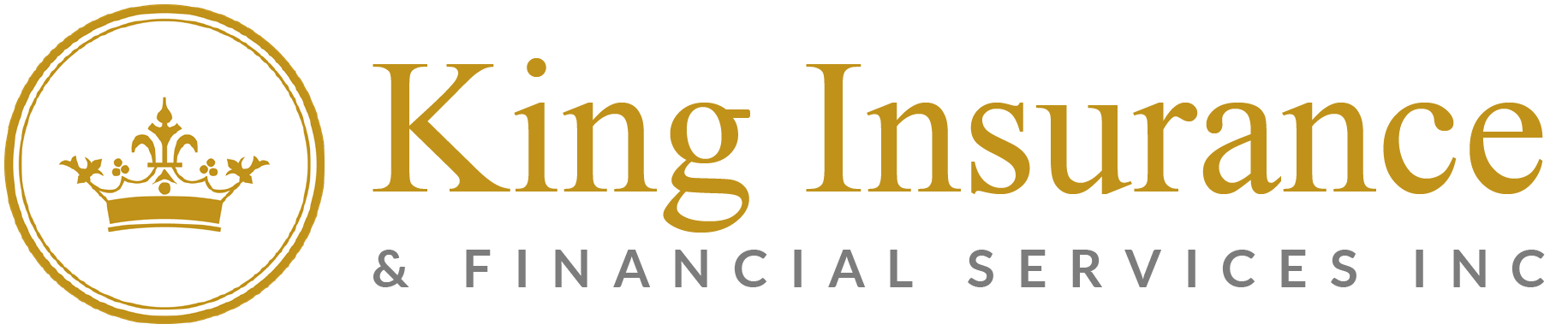 King Insurance & Financial Services Inc. gold logo with crown and text on white background