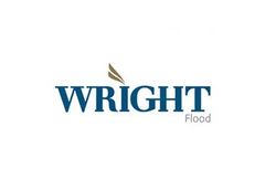 Wright Flood logo in blue and gold on a white background