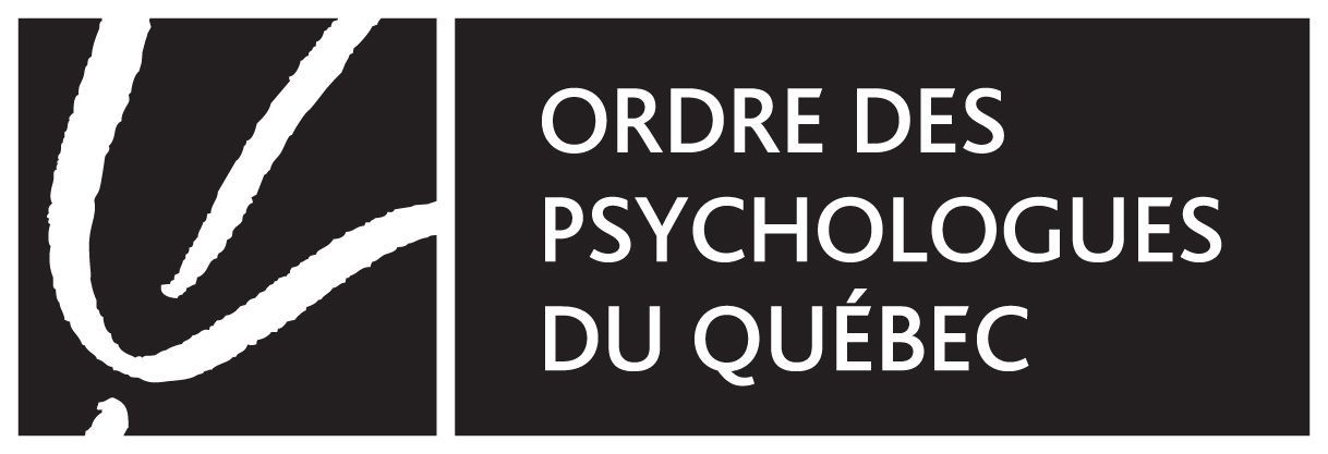 Logo de l’Ordre des psychologues du Québec en blanc sur fond noir