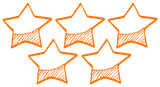 A drawing of five orange stars on a white background