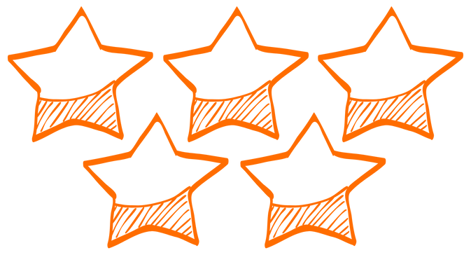A drawing of five orange stars on a white background