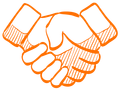 A drawing of two hands shaking each other