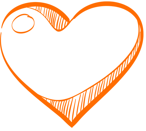 A drawing of an orange heart on a white background