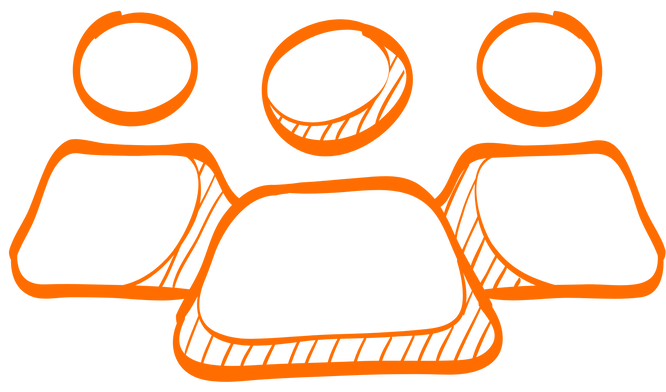 A drawing of three people with circles around their faces