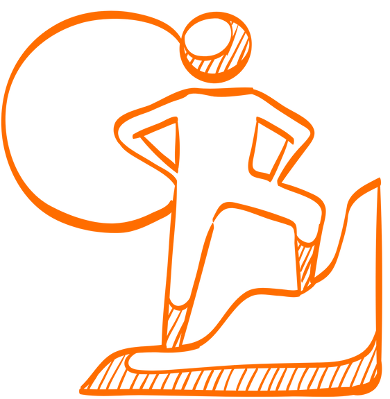 A drawing of a person running on a treadmill