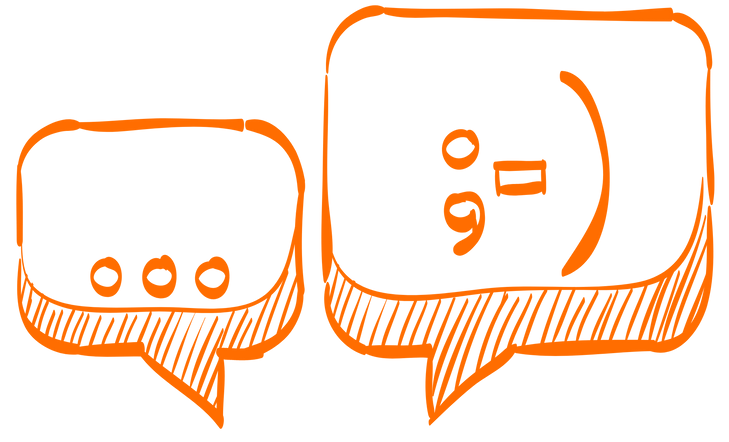 A drawing of two speech bubbles with smiley faces on them