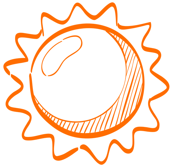 A drawing of an orange sun with a white background