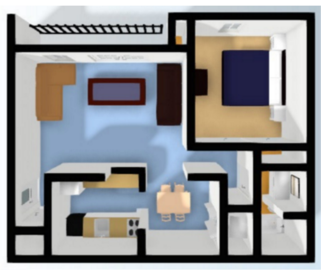 Floor Plan: 1 Bed · 1 Bath · 635 SQ. FT.