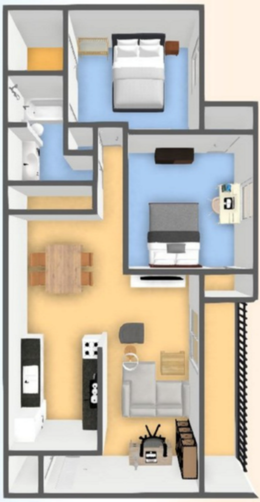Floor Plan: 2 Bed · 1 Bath · 868 SQ. FT.