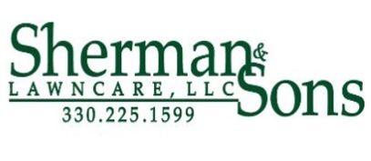 Sherman & Sons Lawncare logo with green text and a phone number.