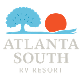 The logo for atlanta south rv resort shows a tree and a sun.