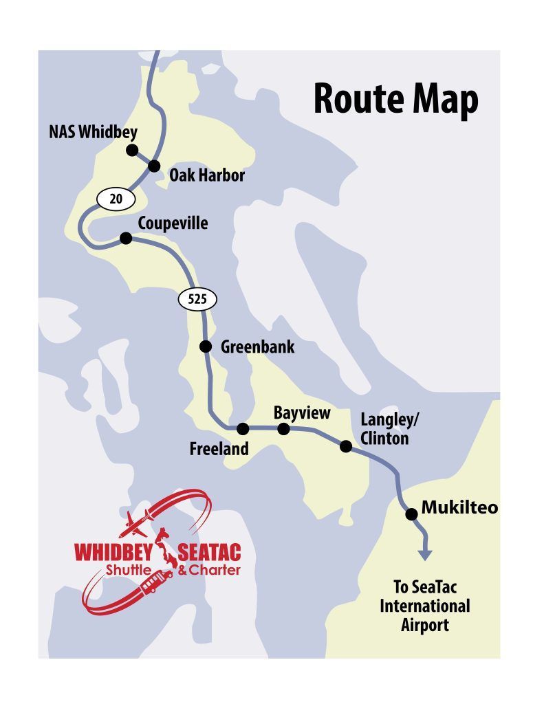 Whidbey SeaTac Shuttle route map
