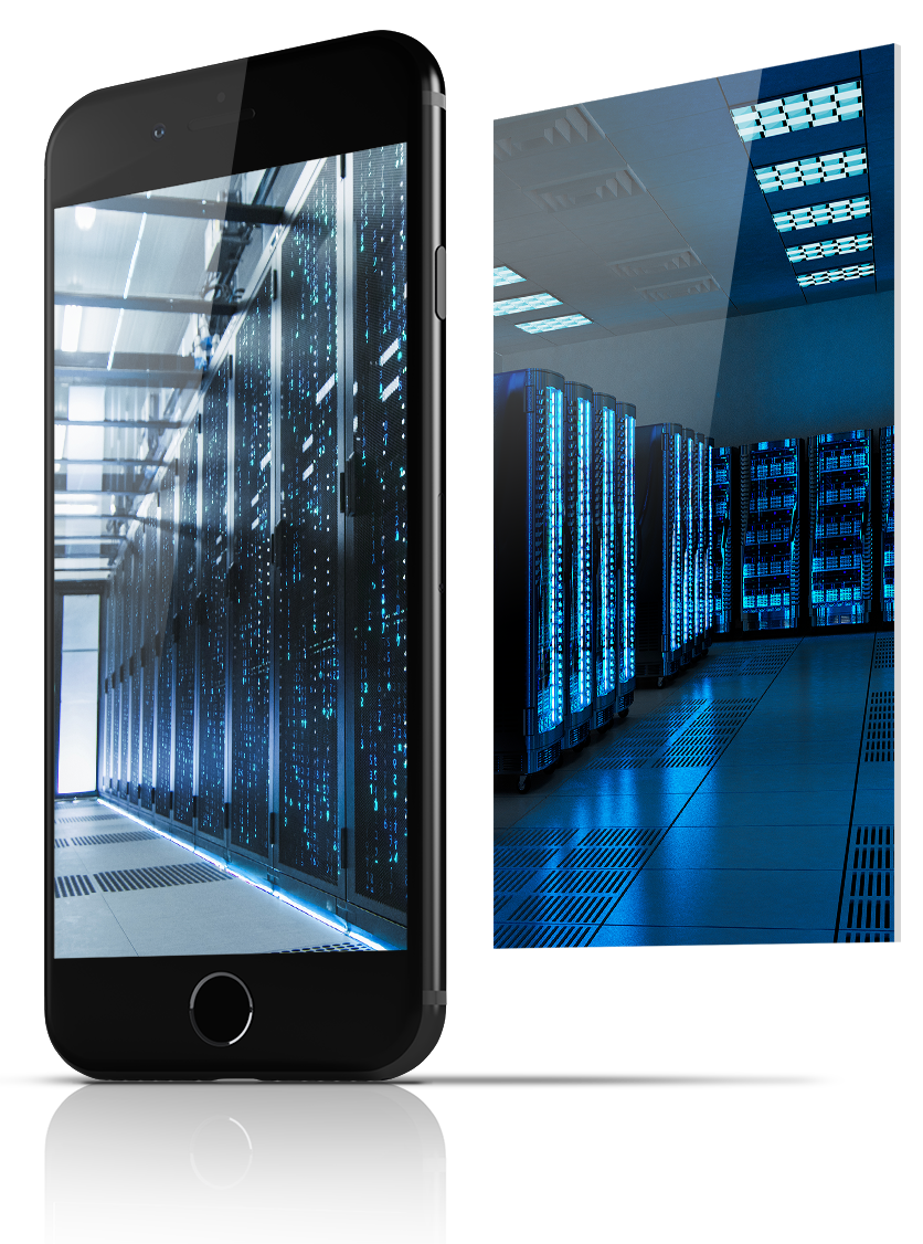 smartphone com imagem de data centers