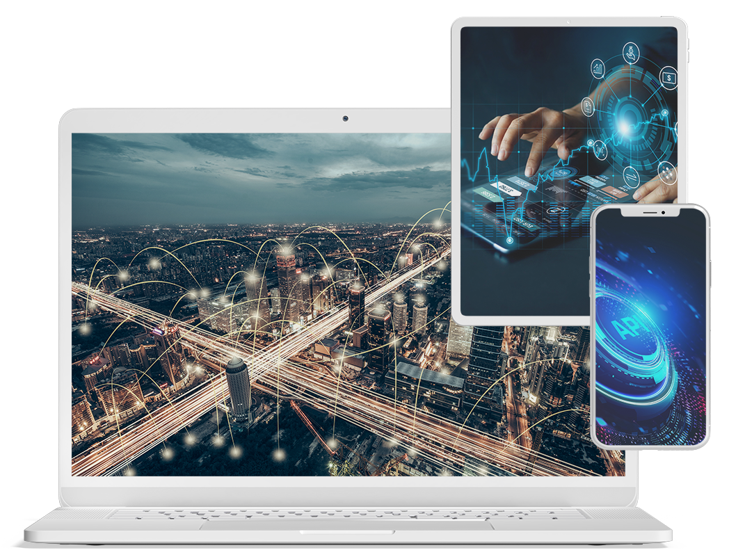 telas de dispositivos com imagens de tecnologia