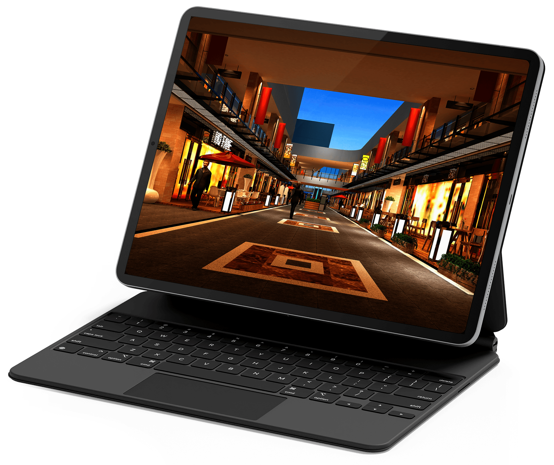tablet com imagem de projeto imobiliário comercial