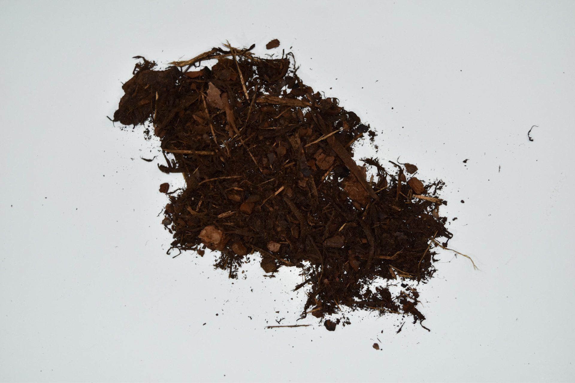 Pile of dark brown soil on a white background