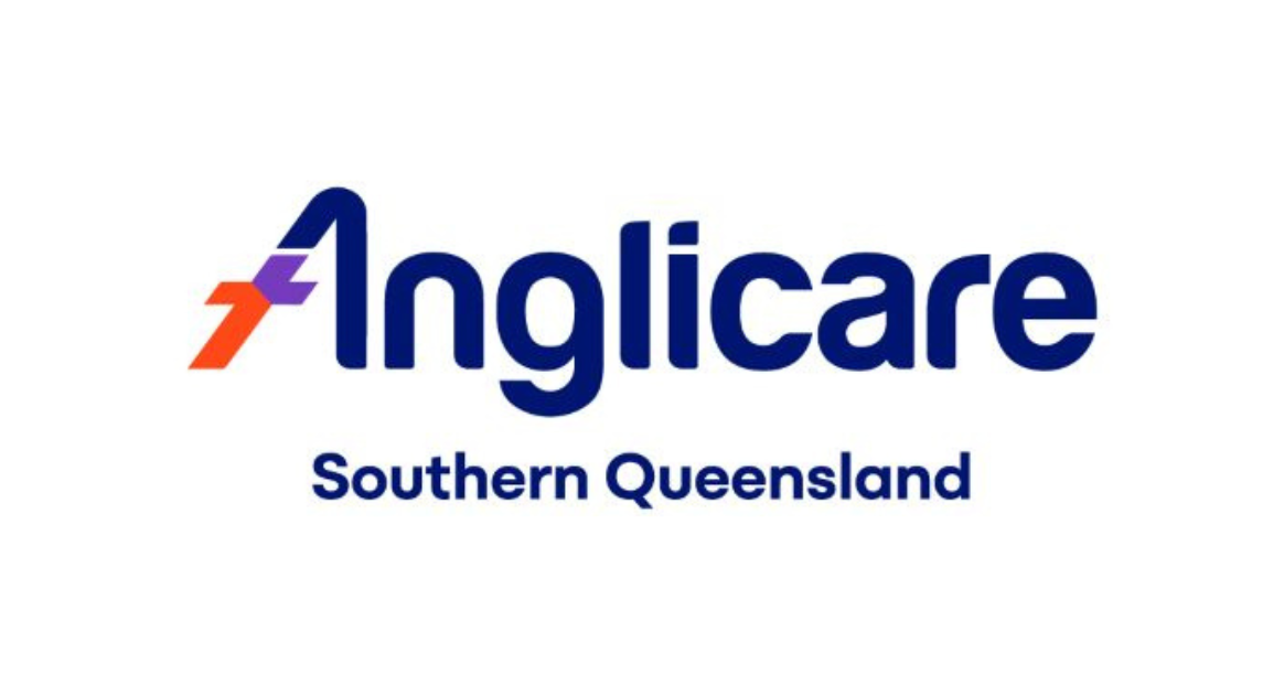 Anglicare Southern Queensland logo: navy blue text with a stylized orange and purple letter A.