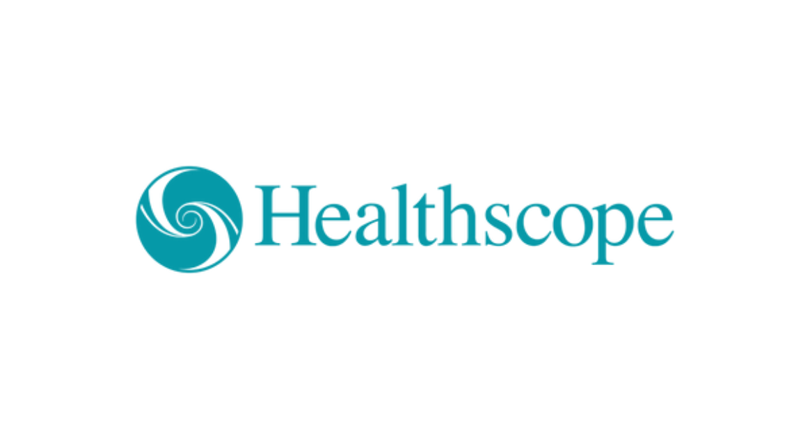 The Healthscope logo, featuring a teal circular icon with a white spiral shape next to the word Healthscope in teal.