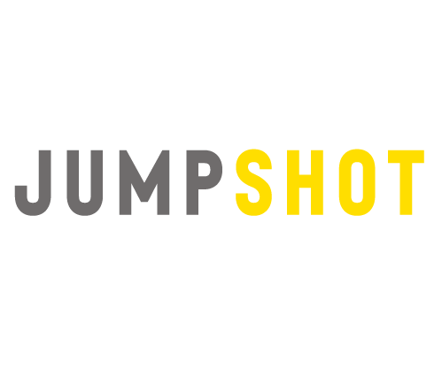 The logo for jumpshot is yellow and black and has a star in the middle.
