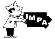 A black and white cartoon of a cat holding a sign that says impa.