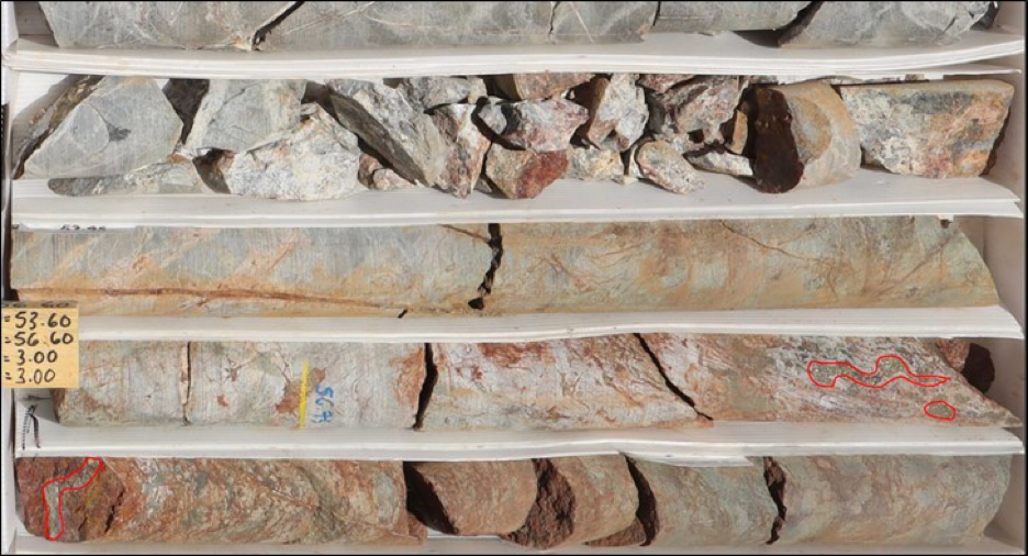 Photo 1. Core Photo of quartz veining from hole JES-25-112, 56.0 to 58.55 returned 7.2 g/t Au, 80.4 g/t Ag and 2.96% Zn.