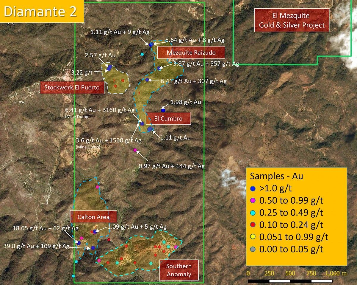 A map showing the location of diamante 2