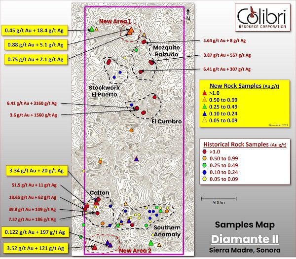 A map of the samples map of diamante ii