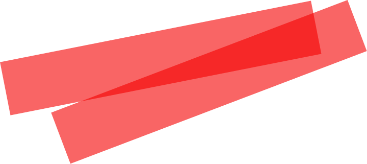 Two overlapping red translucent diagonal bars on a white background