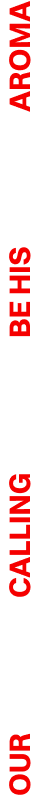 Red vertical text on a black strip reading “Aroma,” “English,” and “Calling.”