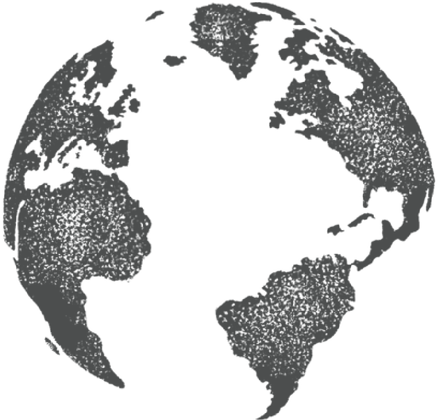 Black-and-white stylized world map made of dense dots on a white background
