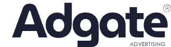 Adgate advertising logo in dark blue with the word