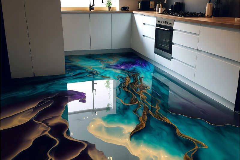 Epoxy river kitchen floor
