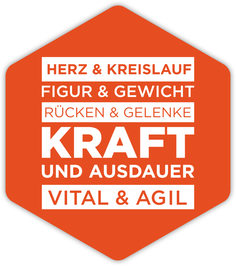 A red sign that says herz & kreislauf figur & gewicht rücken & gelenke kraft und ausdauer vital & agil