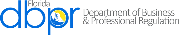 Florida Department of Business and Professional Regulation logo with blue “dbpr” and gray text on white background