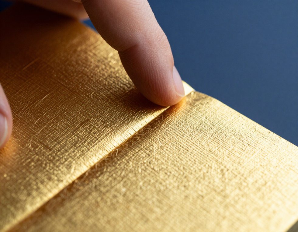 Embossed gold foil on textured packaging stock