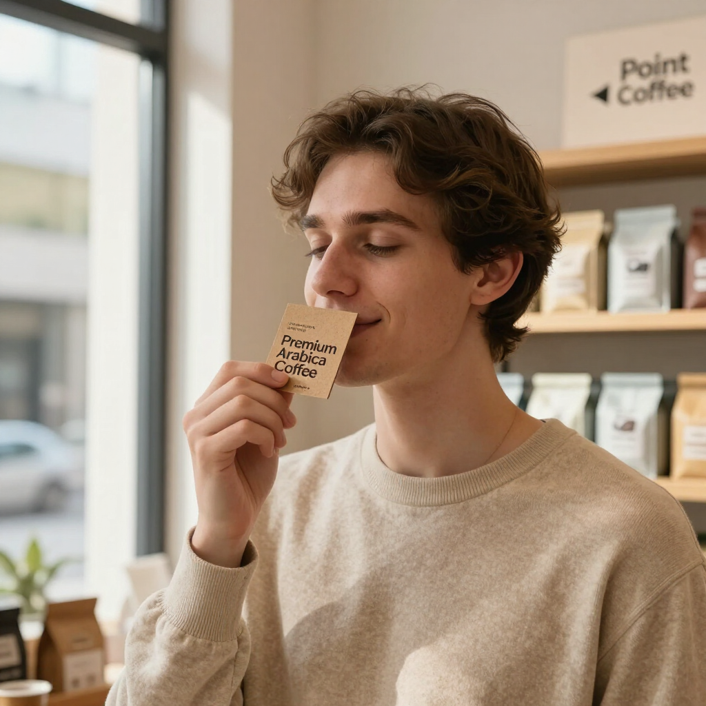 PERSON SMELLING A PIECE OF RETAIL POINT OF SALE PACKAGING + MORE COSMETICS FOR SUPERDRUG
